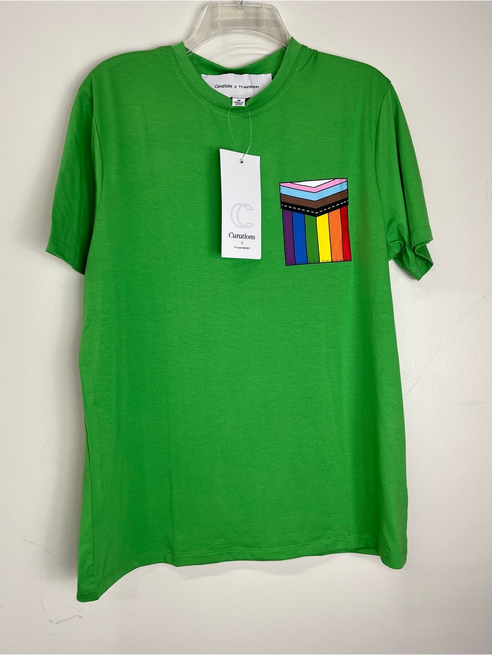 Curations+ty Mayberry Green Men's Crewneck T-Shirt Rainbow Pocket Graphic pride